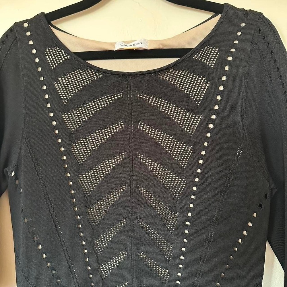 Calvin Klein black fishnet dress with nude lining. Body con, cocktail,‎